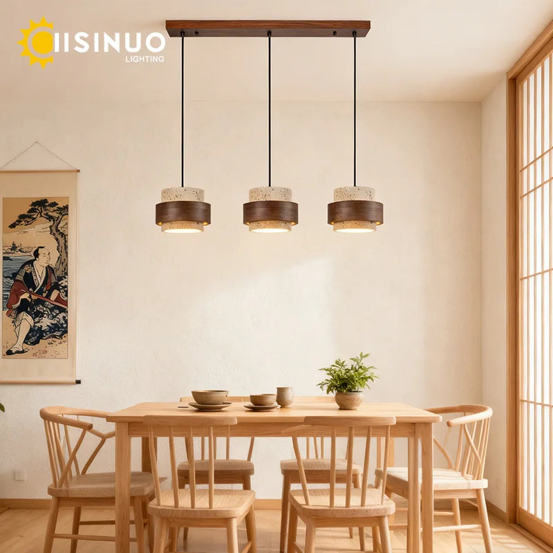 Suspension lumineuse pierre bois texture naturelle moderne salon chambre restaurant