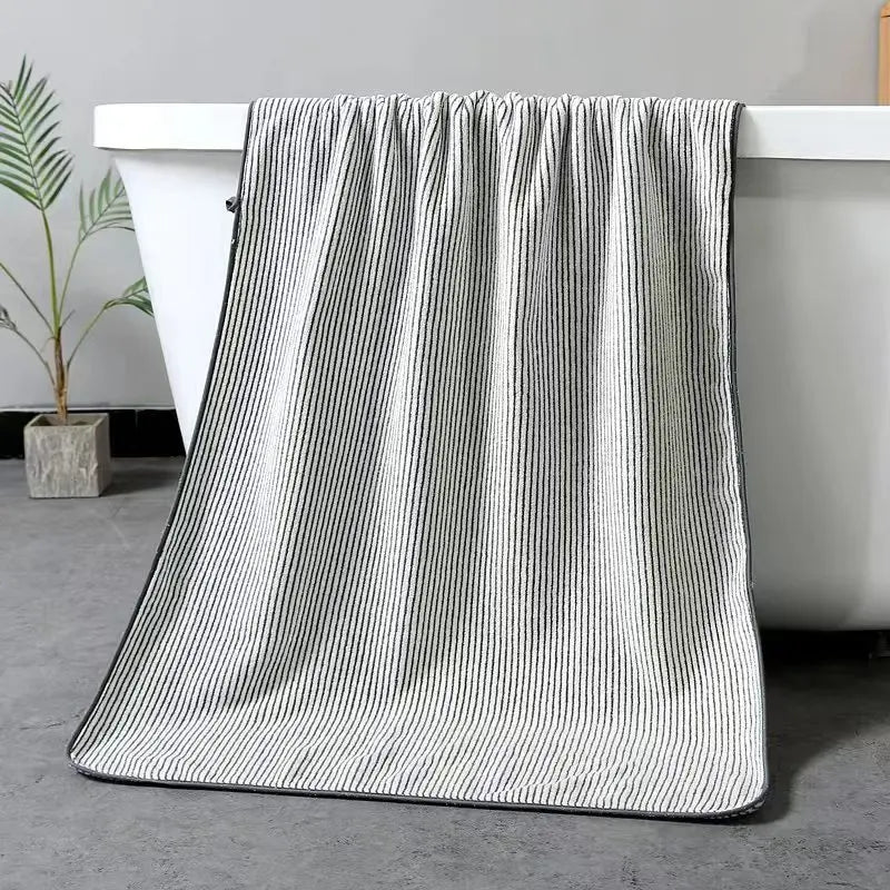 serviette bain fibre bambou rayures noires gris clair séchage rapide adultes moderne MACHINE