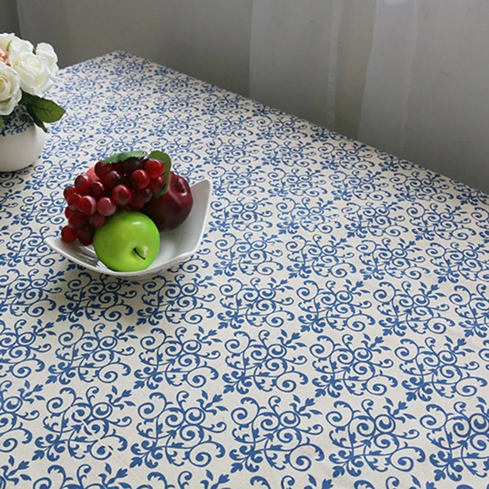 nappe table coton broderie fleur bleue blanche classique extérieure mariage festivité