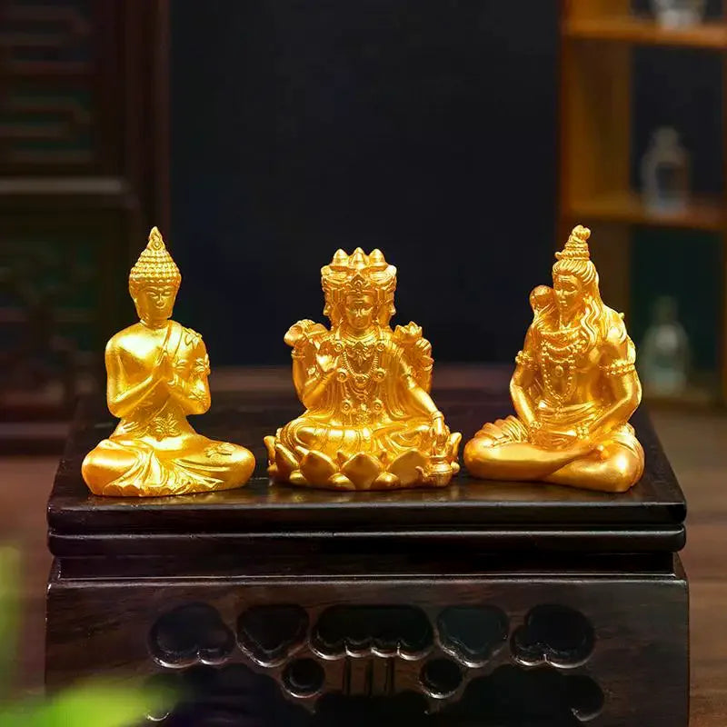 statues bouddha or art asiatique décoratives base bois motifs sculptés