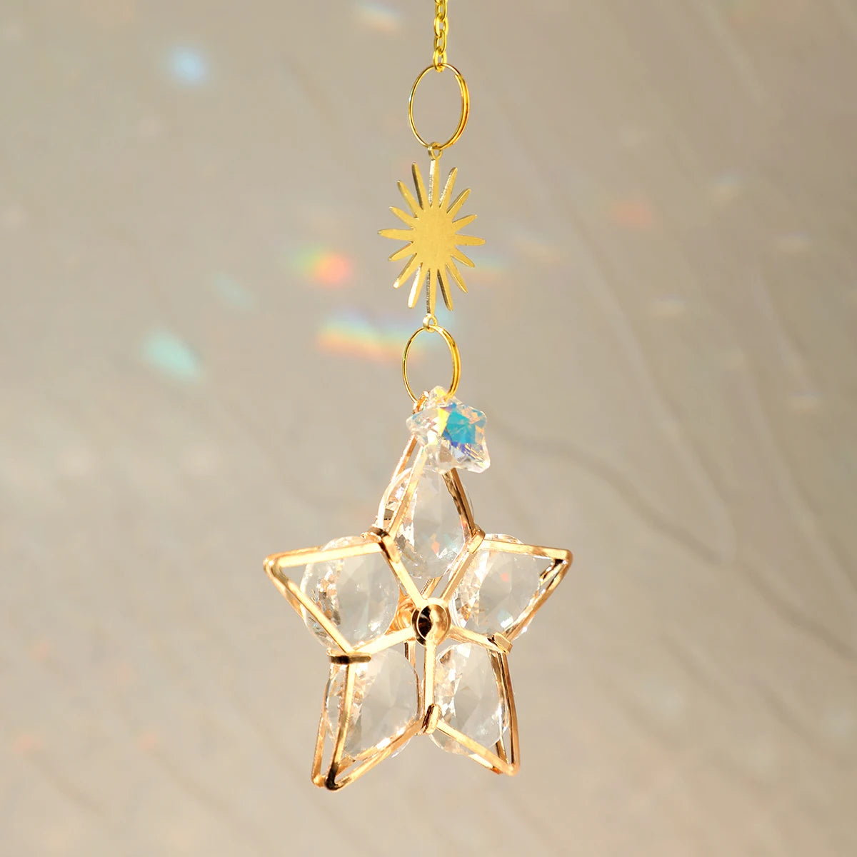 suspension décorative attrape soleil cristal lune soleil étoiles boho extérieur intérieur or transparent
