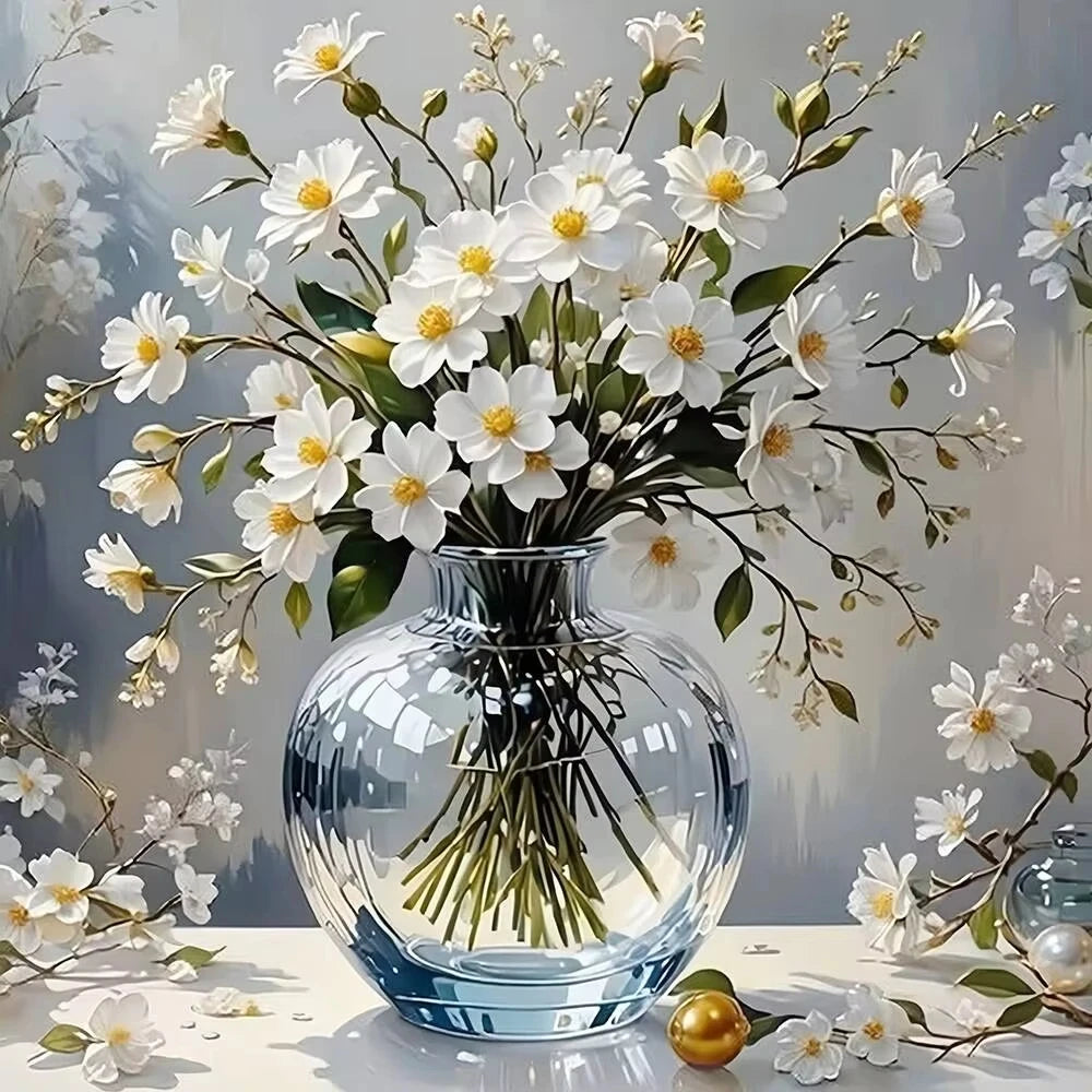 peinture numérique fleur vase toile huile diy decoration moderne salon