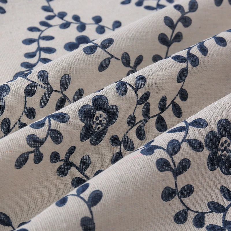 tissu imprimé fleurs stylisées beige bleu marine classique 180x150cm 90x150cm 45x150cm rideaux nappes coussins