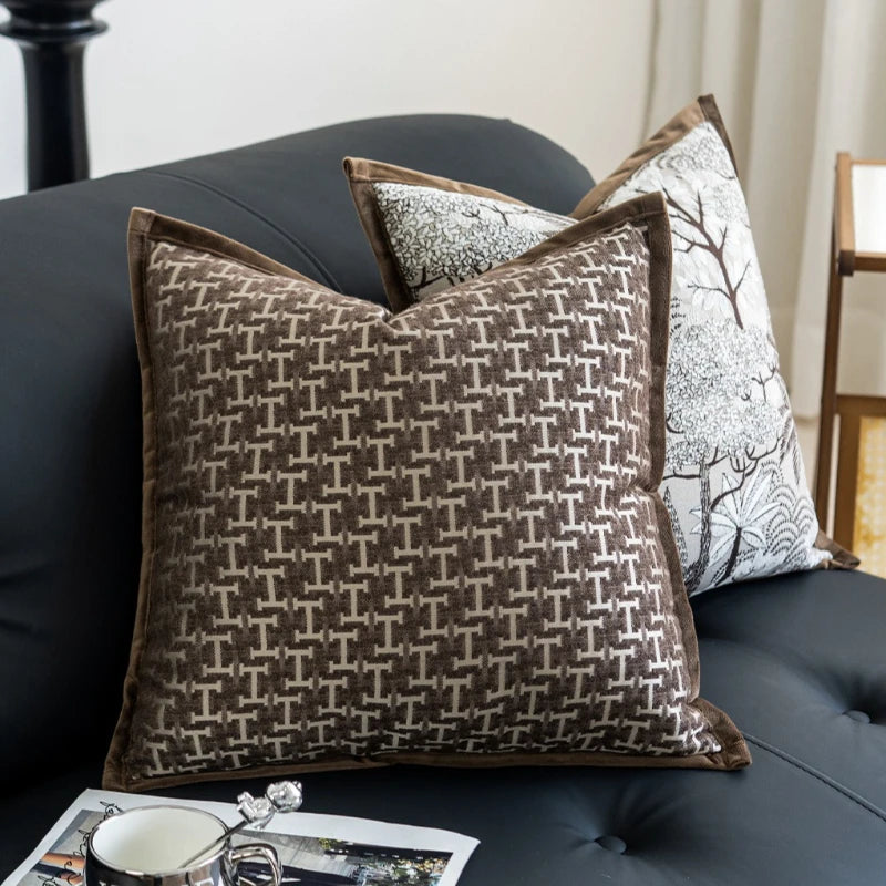 housse coussin géométrique marron nordique velours moderne décoration intérieure pliée automobile