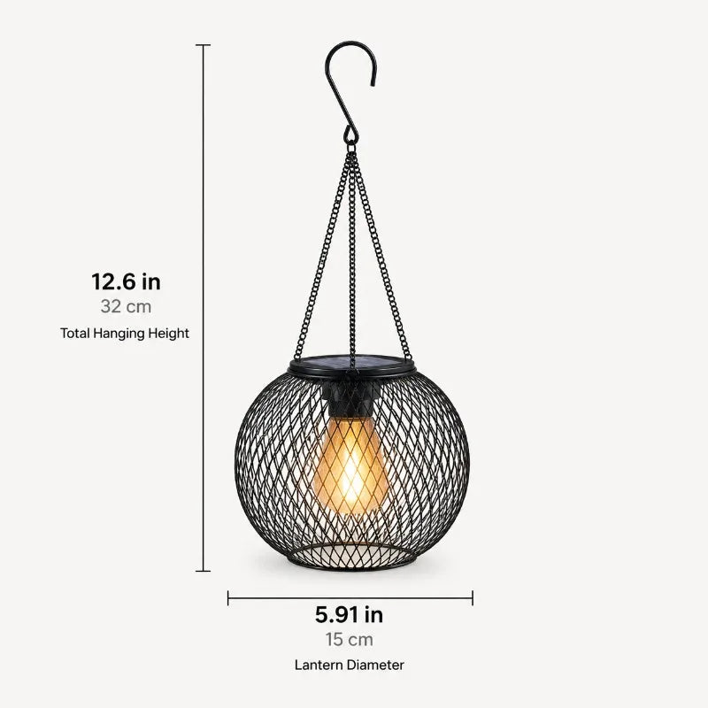 lanterne suspendue vintage noire maille métallique ampoule filament chaines crochetsextérieur decoration jardin