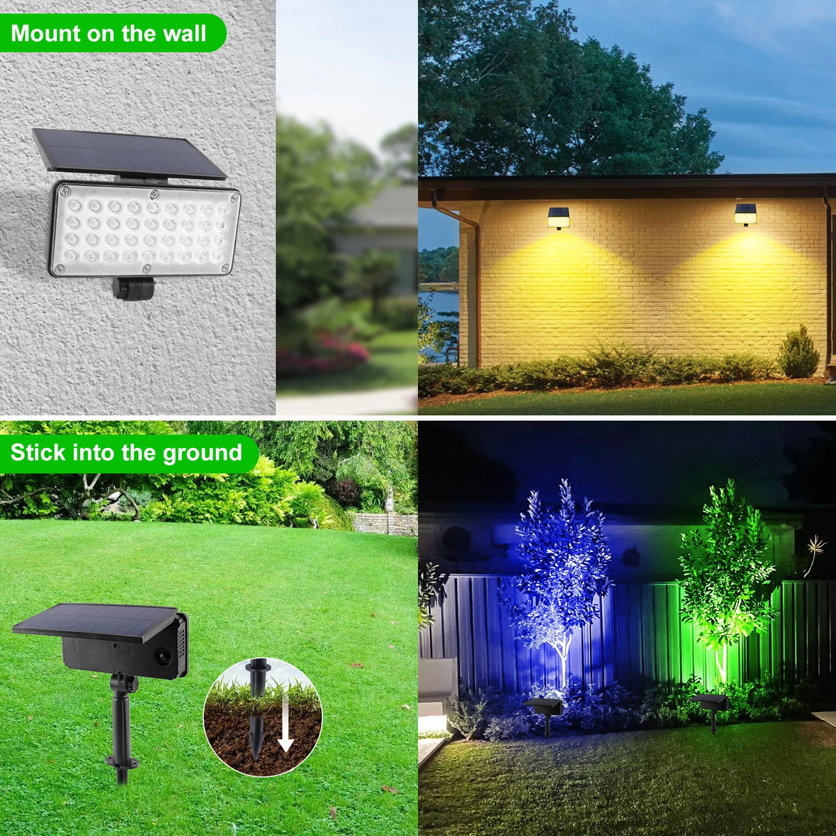 projecteur solaire décoration jardin extérieur led ip65 moderne noir mat mưa bão resistant