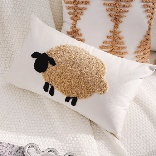 housse coussin décorative mouton rayures beige blanc moderne coton salon chambre maison