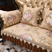 housses canapé motif floral velours dentelle coussins décoratifs classiques beige bleuclair rose
