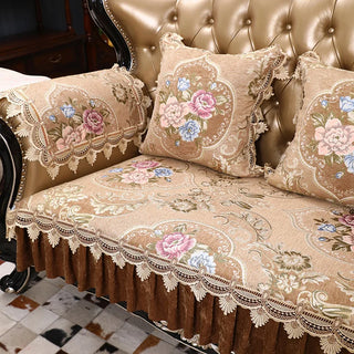 housses canapé motif floral velours dentelle coussins décoratifs classiques beige bleuclair rose