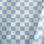 drap lit plat coton bleu clair blanc carreaux géométriques moderne deux oreillers