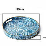 plateau rangement vintage plastique bleu marine motif floral poignées métalliques décoration intérieure classique