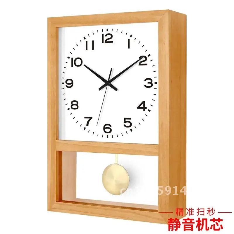 horloge murale carrée bois naturel moderne minimaliste cadran blanc pendule doré salon