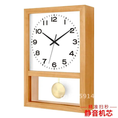 horloge murale carrée bois naturel moderne minimaliste cadran blanc pendule doré salon