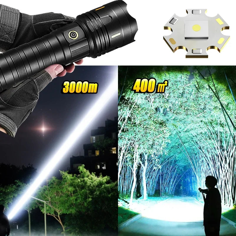 torche rechargeable led puissante 10000mah moderne résistante auto défense camping