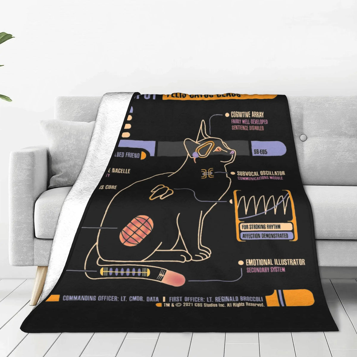 couverture polyester anti boulochage portable dessin chat noir details dorés pique nique maison 80x60cm