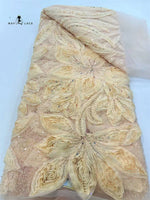 dentelle africaine brodée fleurs sequins bleu blanc vert orange translucide mariage