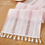 nappe décorative bohème géométrique franges semi transparente blanc rose vert gris bleu marine table