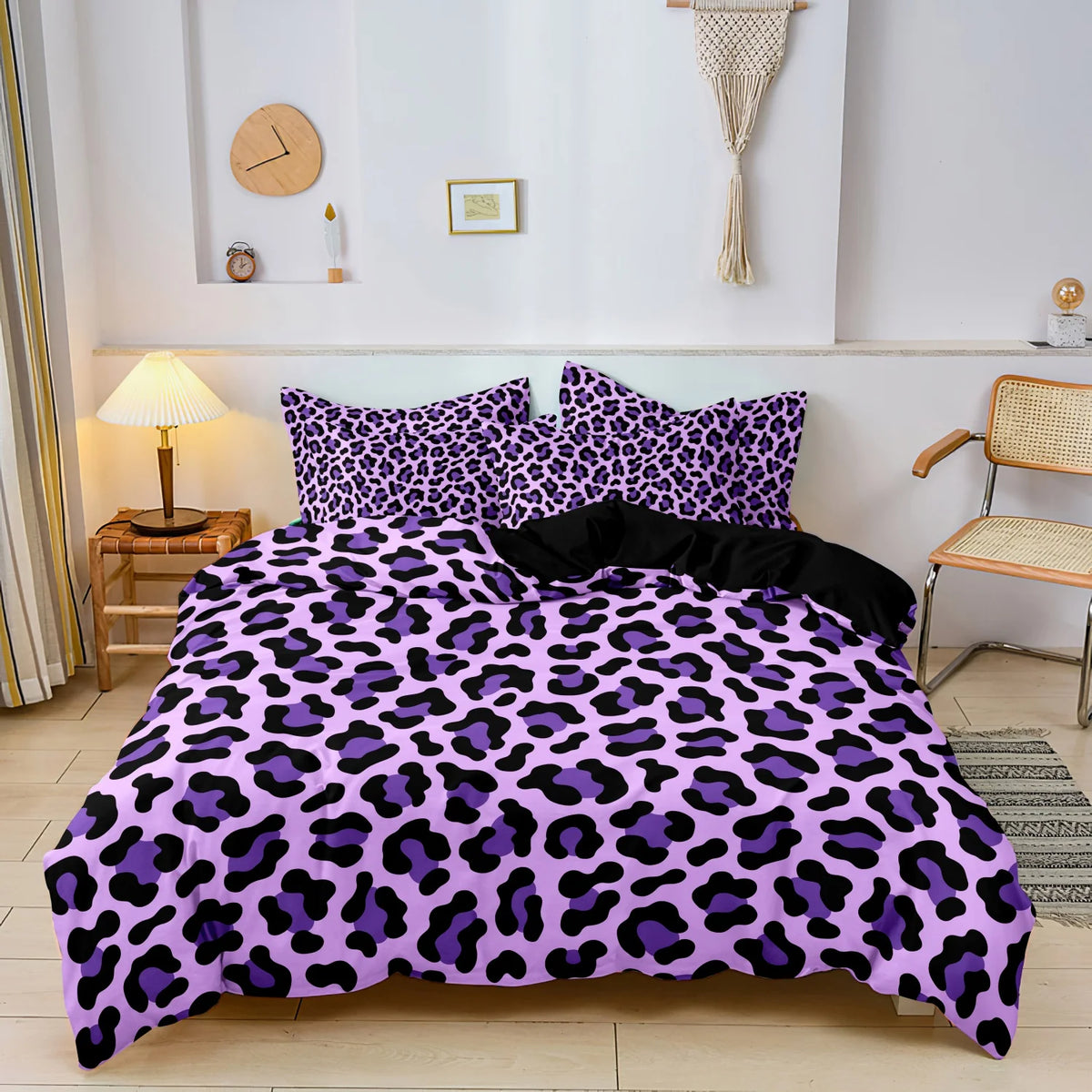 ensemble literie imprimé léopard violet noir moderne taies d'oreiller housse couette twin full queen