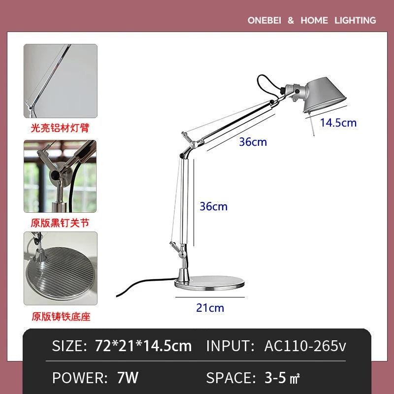 lampe moderne led réglable argenté base rotative interrupteur câbleflux lumineux variable décoration intérieure