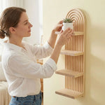 étagère murale bois quatre niveaux moderne minimaliste rayures verticales naturel beige clair