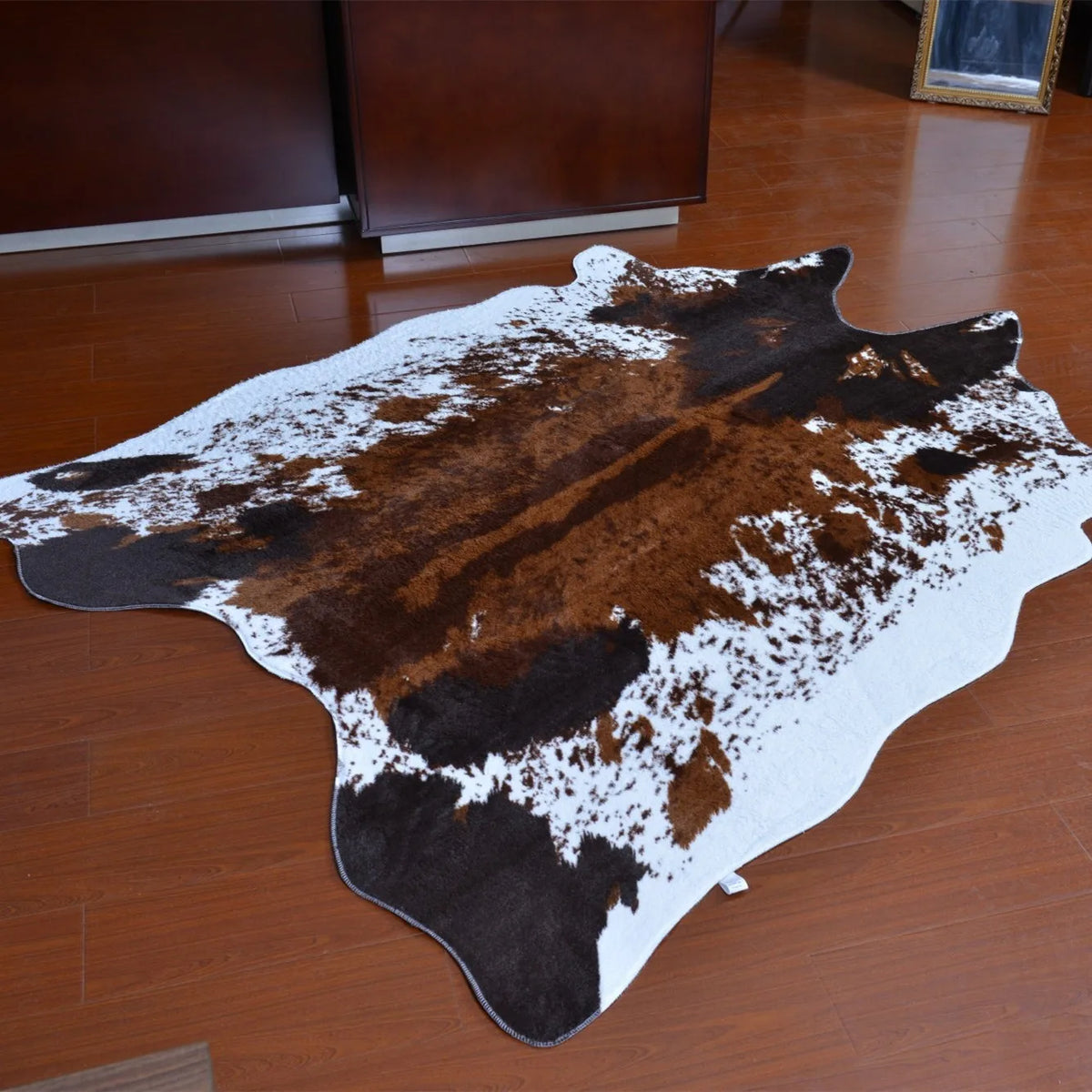 tapis rectangulaire moderne imprimé peau vache noir blanc salon chambre décoration polyester daim