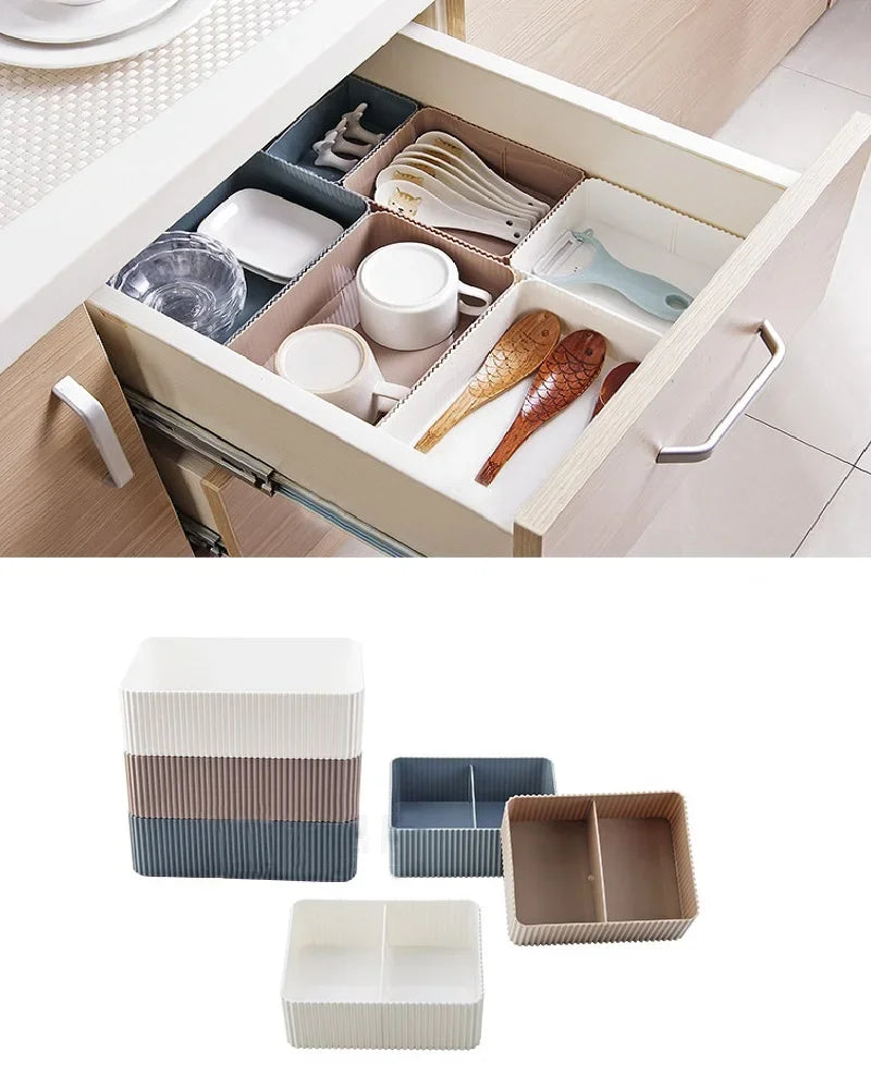 boîtes rangement gris blanc rayées modernes empilables 2l charge2kg cosmétiques lunettes ciseaux télécommande