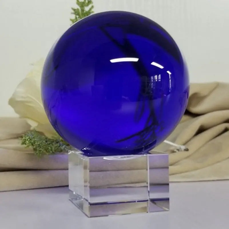 boule verre bleue décorative mystique sphère translucide réfléchissante décoration maison spirituel
