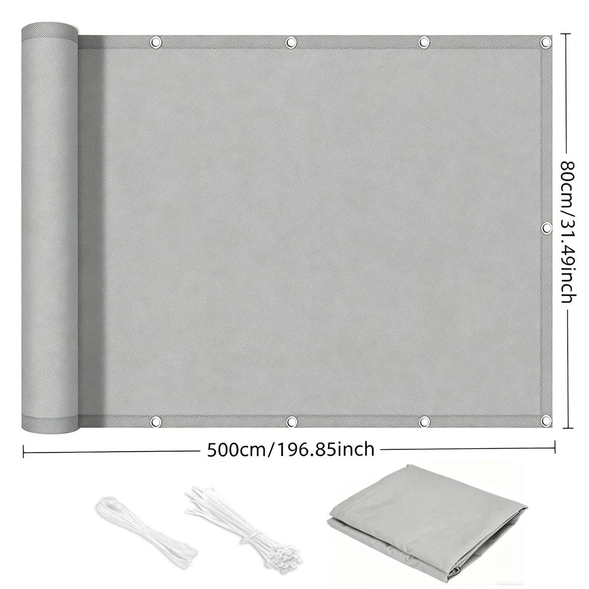 écran confidentialité gris moderne toile imperméable corde pinces uv protection balcon 80x300cm