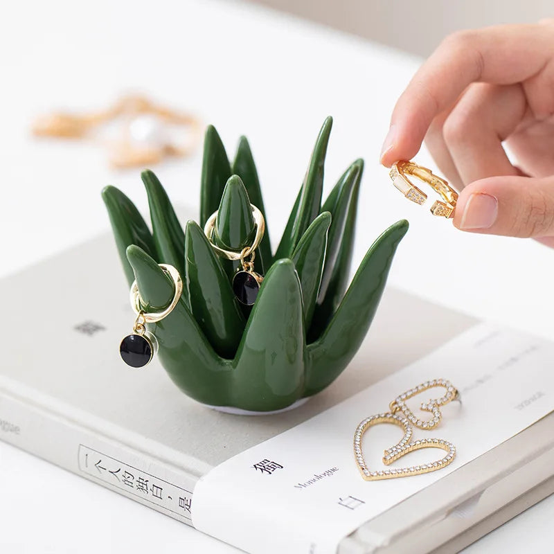 rangement bijoux agave vert moderne brillant minimaliste conteneur ornement émeraude cactus