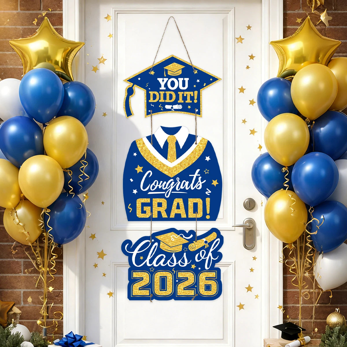décoration porte panneau festif remise diplômes class 2026 you did it congrats grad chapeaux