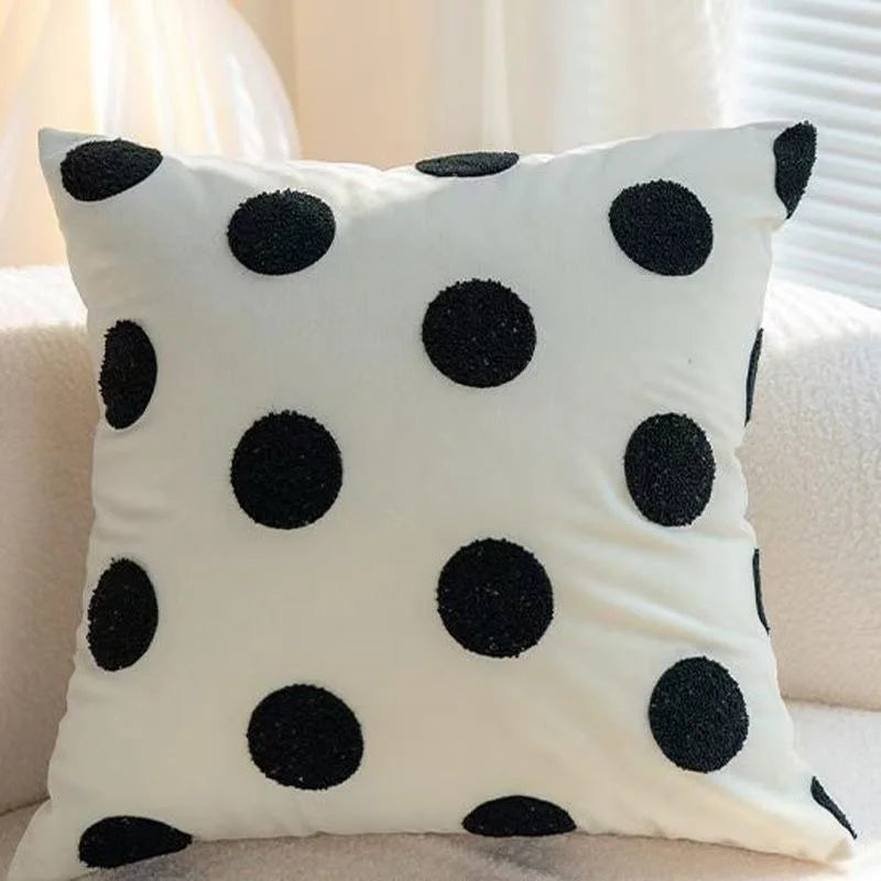 taies d'oreiller modernes beige brodées points blancs coton polyester 45x45cm