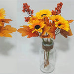 décoration intérieure bouquet fleurs artificielles automnales orange rouge vert noël halloween rustic