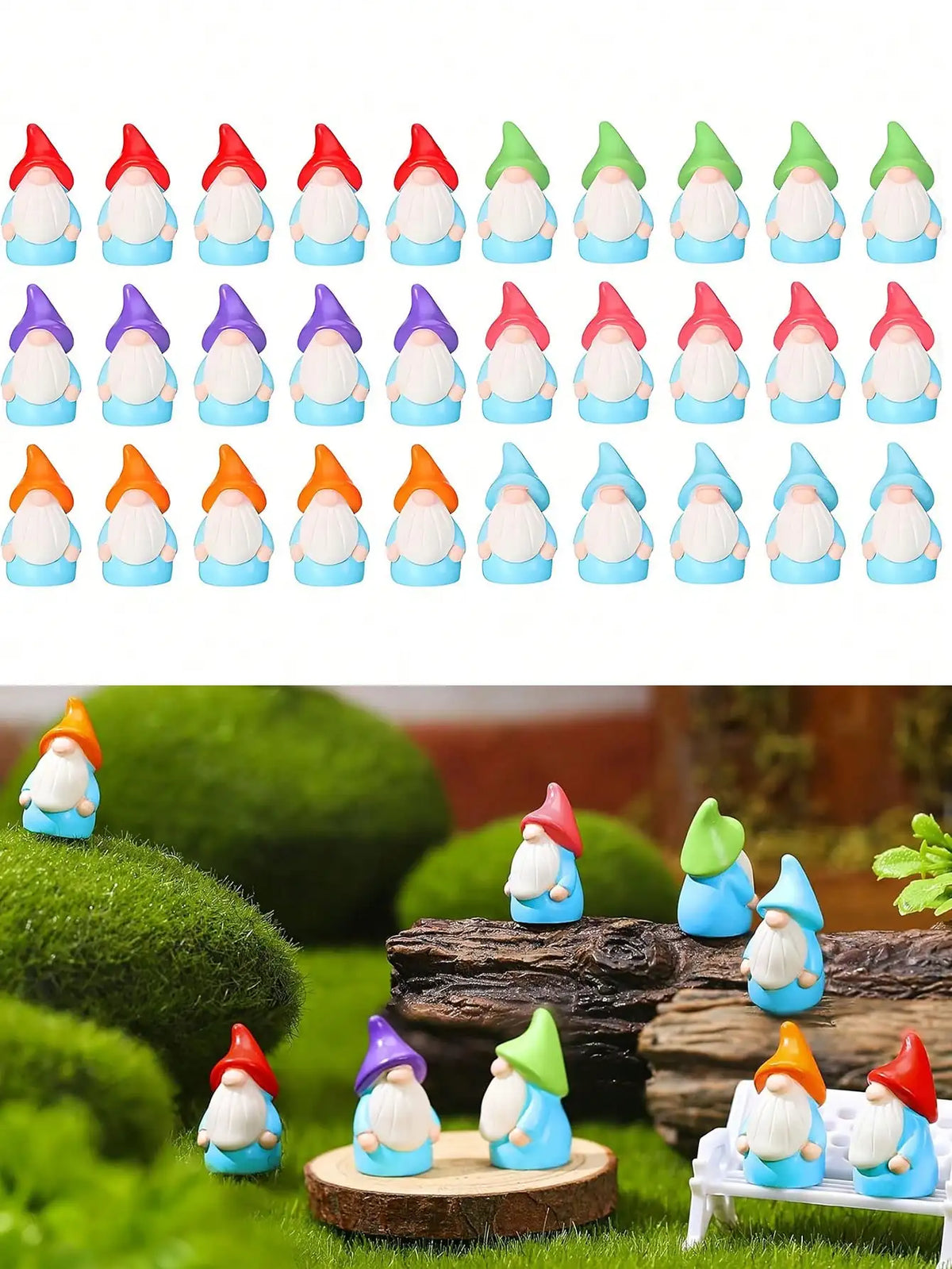 statues gnomes miniatures bleu blanc orange vert violet adhésives décoratives mignonnes jardin