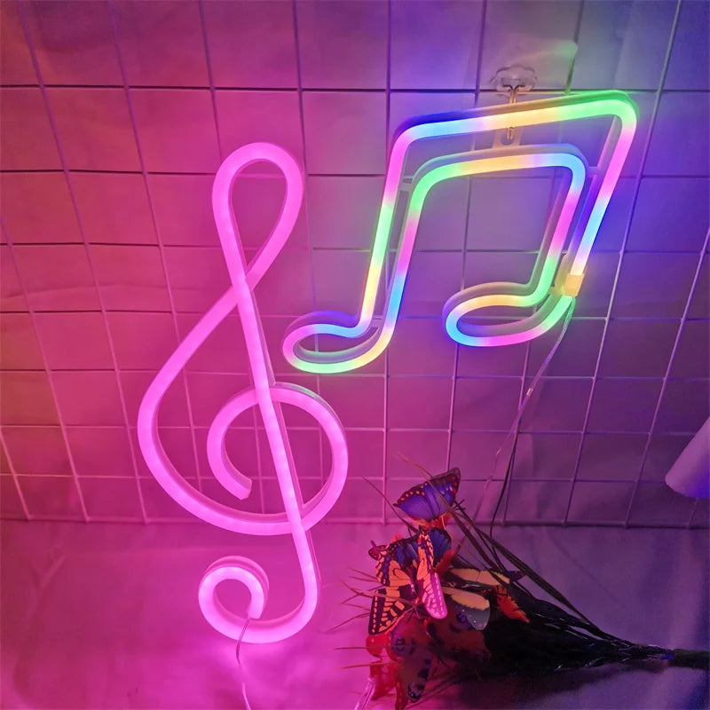 néon lumineux notes musicales cœur rose bleu multicolore moderne décoration chambre ktv bar festive