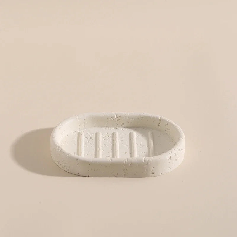 ensemble salle bain moderne blanc texturé distributeur savon gobelet support brosse dents plateau électrique