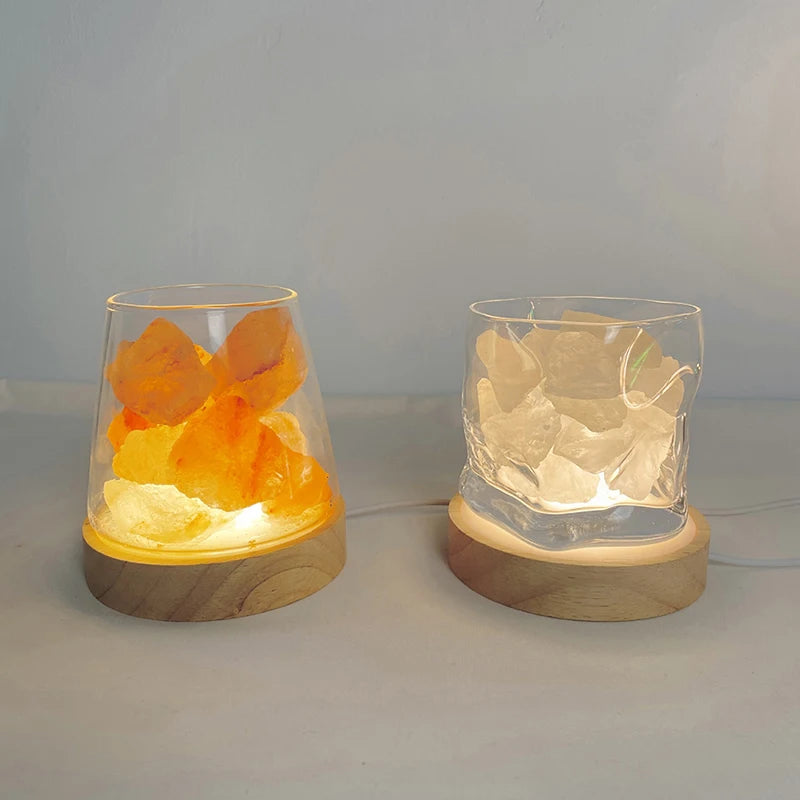 lampe poser moderne bois naturel couleurs chaudes blanc orange vert translucent câble usb commandes