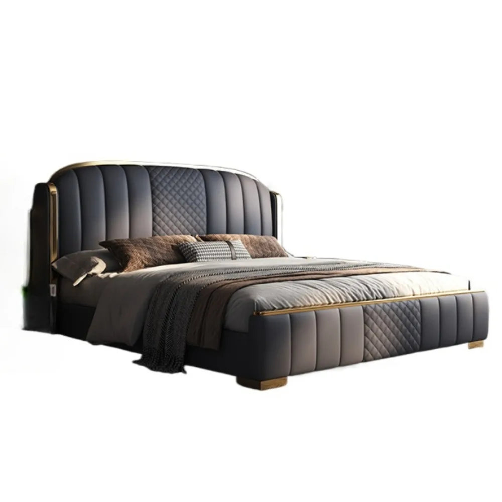 lit moderne bois beige cuir tissu ornements géométriques élégant contemporain 1800x2000mm