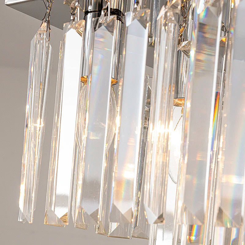 Suspension lumineuse moderne cristal transparent doré chaînes métalliques led 100 120 cm