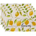 serviettes table lin lavables motif floral citron carreaux gris blancs textes décoratives rustiques