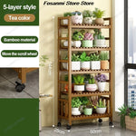 présentoir vertical étagère fleurs mobile bois naturel lattes horizontales moderne 10 niveaux roulettes balconintérieur
