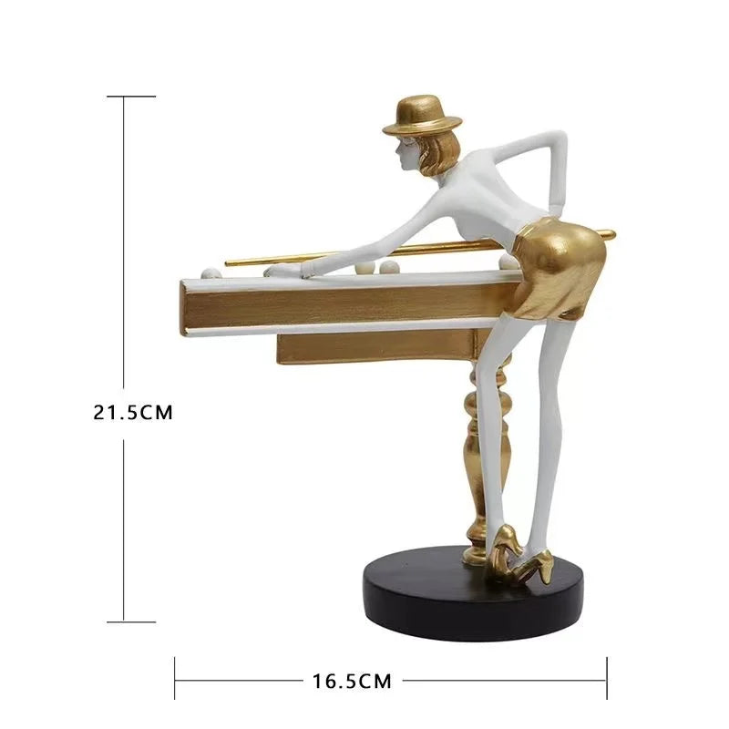 statuette décorative art déco rétro billard personne billes or blanc noir