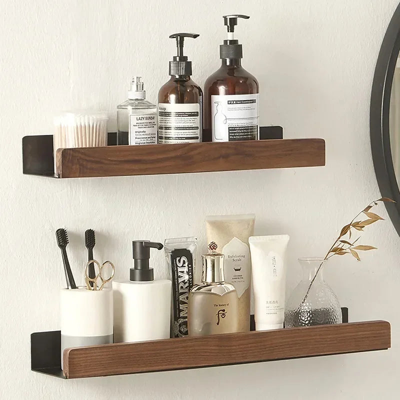 étagères salle bain modernes rustiques bois aluminium non perforées installer murales serviettes brosse dents