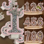 bougies chiffres rose pâle strass argenté décoratives anniversaire princesse couronne festive création