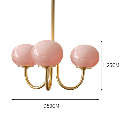 lustre moderne doré rose sphères translucides ampoules led encastrée minimaliste chambre coucher