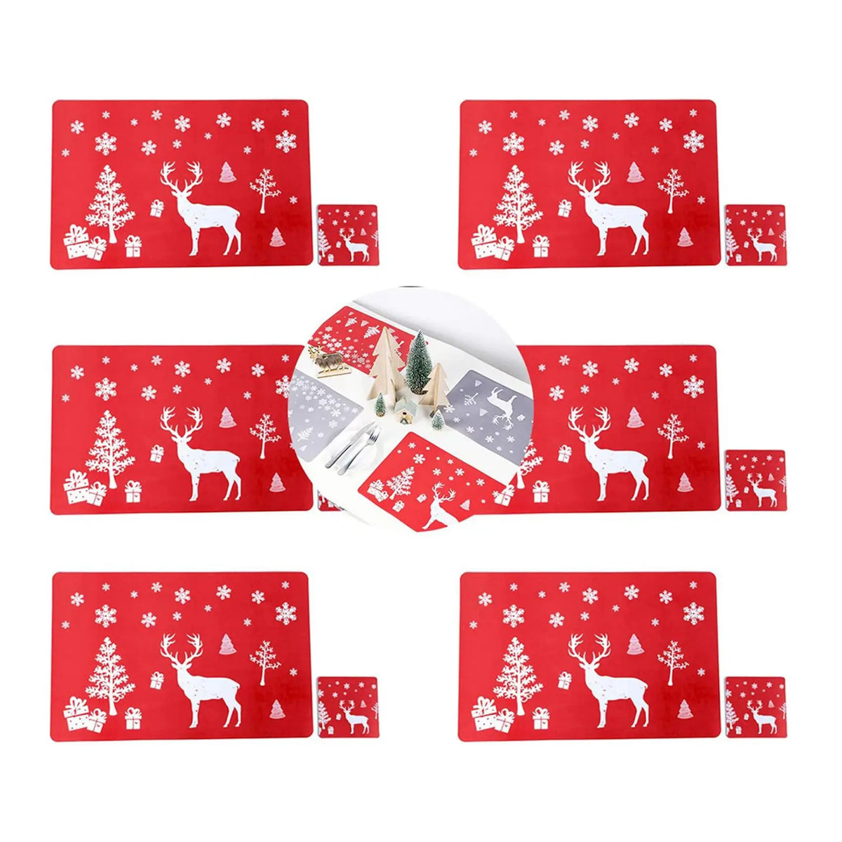 serviettes table noël rouge cerfs sapins flocons neige cadeaux set 12 grandes petites