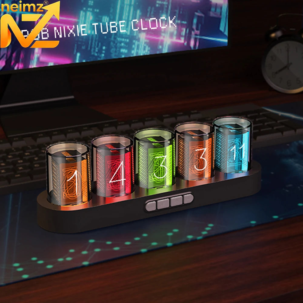 horloge tubes nixie rgb couleur changement transparent moderne technologie affichage numérique contrôles