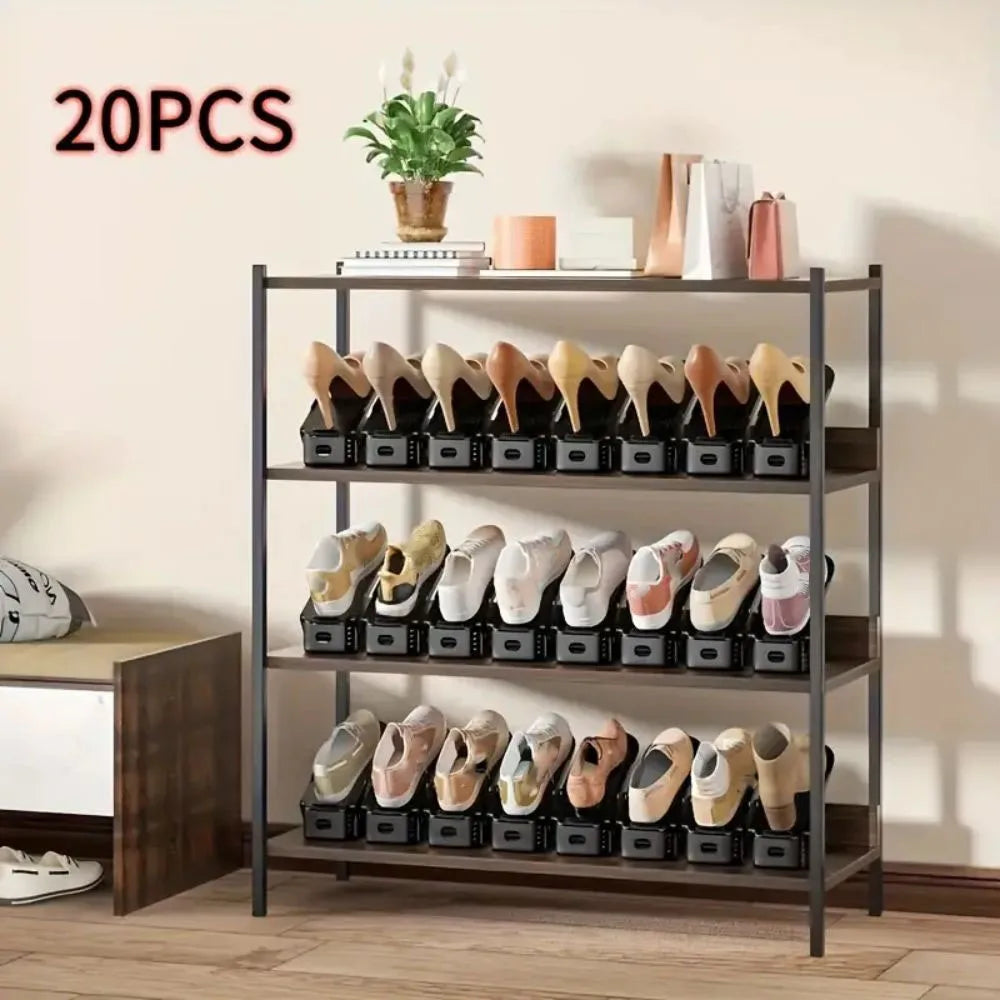 support chaussures pliable noir clips moderne niveaux ajustement 20 pièces organisateur placard
