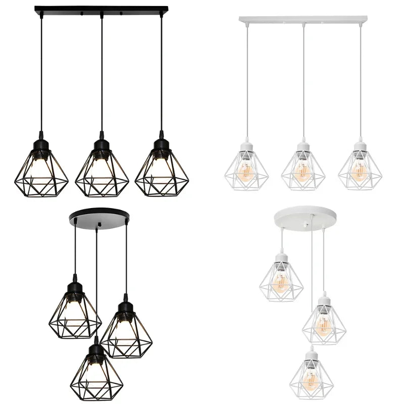 suspension lumineuse industrielle moderne filtre grille géométrique noir blanc ampoles filament salon chambre
