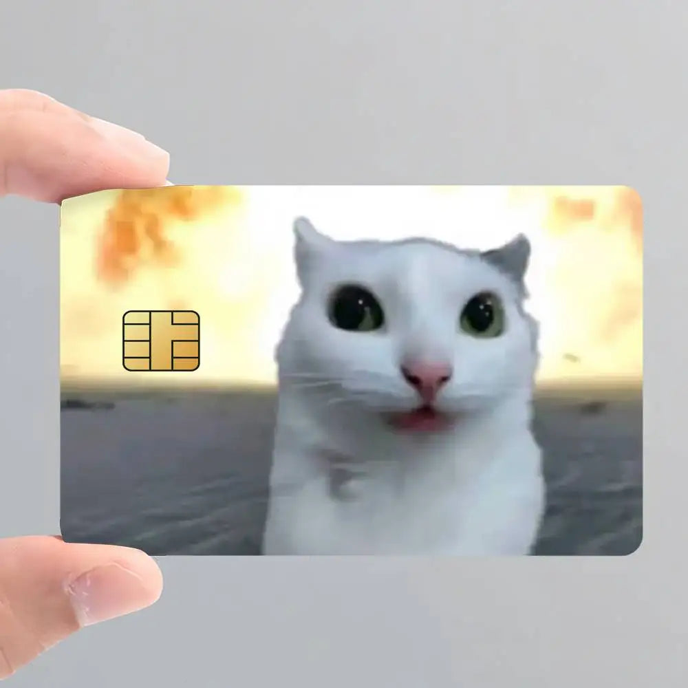 autocollants carte bancaire chat blanc motif abstrait waterproof résistant griffes anti poil protection moderne