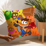 coussin décoratif carré crash bandicoot microfibre peluche cartoon orange bleu chambre salon enfant